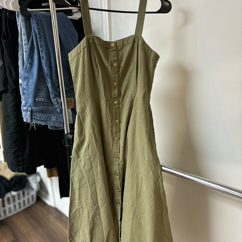 Ina Olive Midi Dress with Button Detail